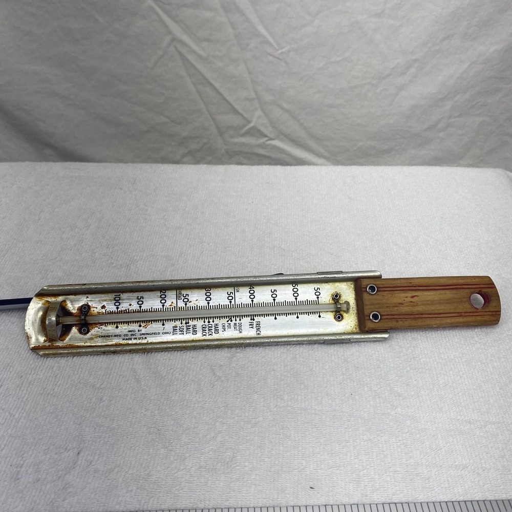 Vintage Chaney Instrument Co Candy Deep Fry Thermometer Wood Handle Made in USA